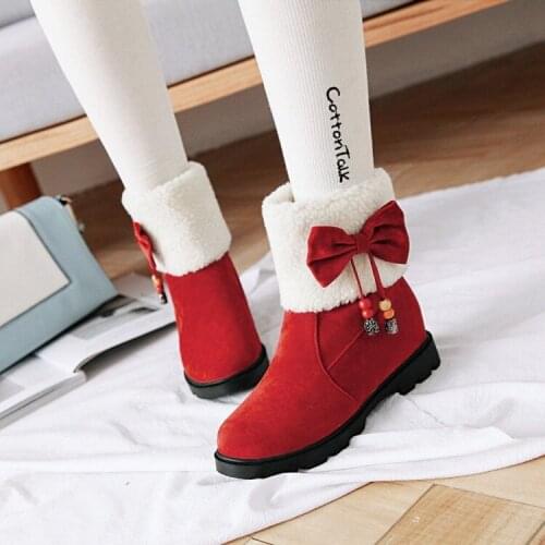 PXELENA Sweet Butterfly-knot Beads Girls Ankle Boots Slip On Square Low Heels Casual Comfort Short Boots Women Shoes Plus Size