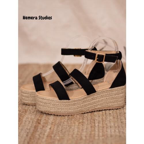 Hemera Studios flat platform Roman sandals Esparto Women summer 2021 jute espadrille with Handmade Laces