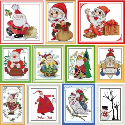 Christmas Santa Joy Sunday Stamped Cross Stitch Kit Pattern 14CT 11CT Count Print Hand Embroidery Needlework Gift Home Decor DIY