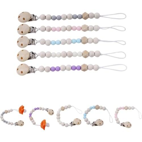 Handmade Wooden Pacifier Chains Safe Teething Chain Baby Teether Pacifier Clips Holder Chain For Infant Nipple Bottle Clip Chain