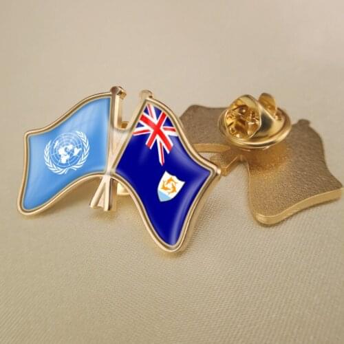 United Nations and Anguilla Crossed Double Friendship Flags Lapel Pins