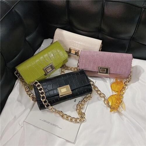 Alligator PU Leather Handbag Clutch Purse Women Solid Color Chain Mini Retro Totes Shoulder Bag