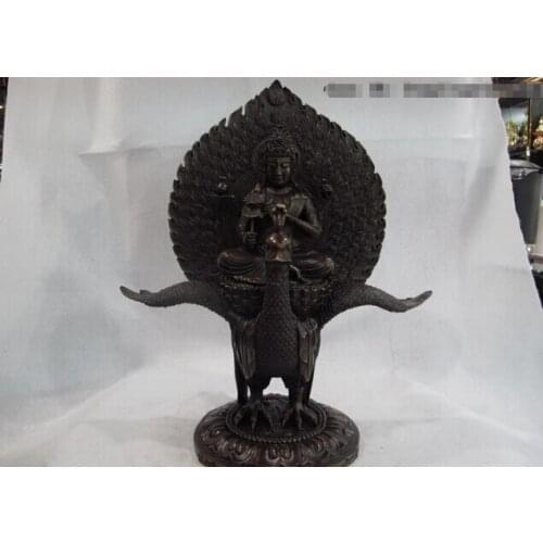USPS to USA S0485 18 Tibet Pure Bronze Copper peafowl Peacock bright king Four Arm Kwan Yin Buddha