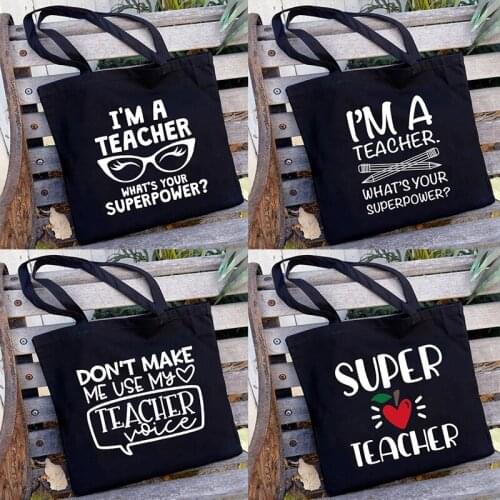 I'm A Teacher Whats Your Superpower Shoulder Bags Teacher Life Canvas Shopping Tote Reusable Handbag Cloth Book Bag Best Gifts