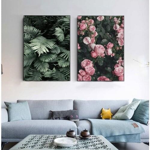 Green Leaf Rose Flower Canvas Nordic Poster Botanical Scandinavian Print Wall Art Painting Decoration Picture for Living Room
