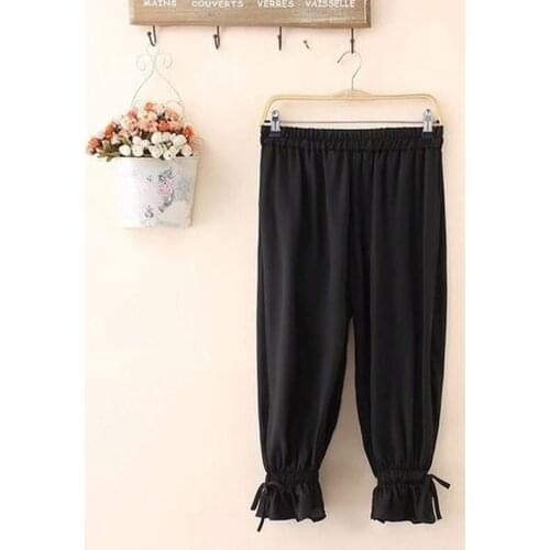 Plus Size Black Navy Blue Women Straight Casual Harem Pants Korean Elastic Waist Chiffon Lantern Pants