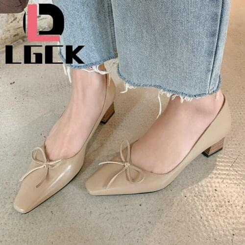 Plus Size 34-43 Square Head Woman Metal Decoration Pumps Bowknot High Heel Designer Brand Chunky Heels Shoes Ladies Dress Pumps