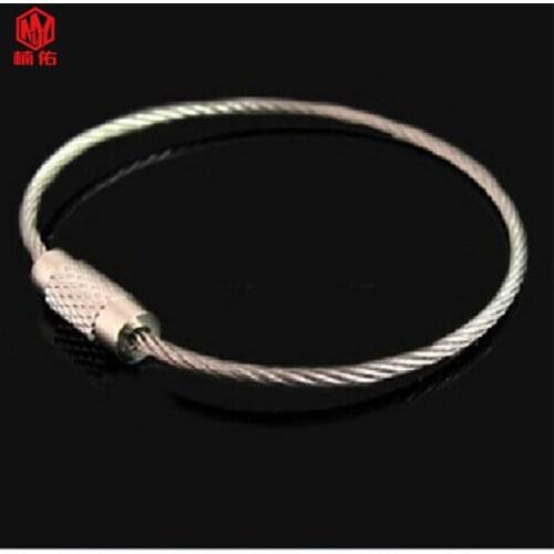 10PCS EDC Keychain Tag Steel Wire Rope Stainless Steel Wire Keychain Outdoor Hiking Carabiner