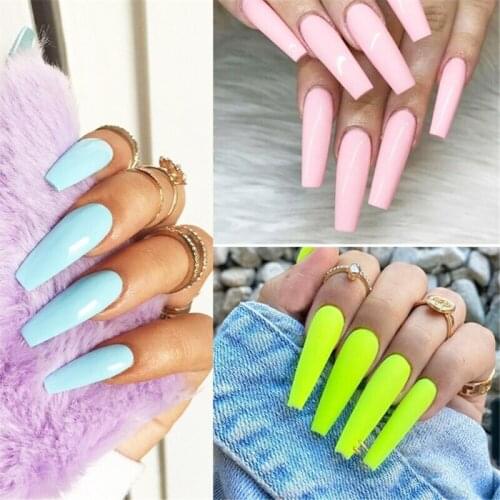 100Pcs/Set Full Cover False Nail Pure Color Matte Coffin Ballet Nails French Candy Color Nails DIY Nail Extension Manicure Tools