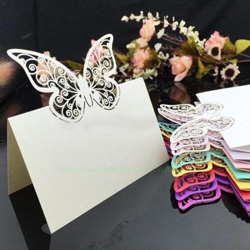 100pcs/lot Laser Cut White Butterfly Place Card Table Name Paper Cut Cards Favors Wedding Party Invitation Events Decor Supply