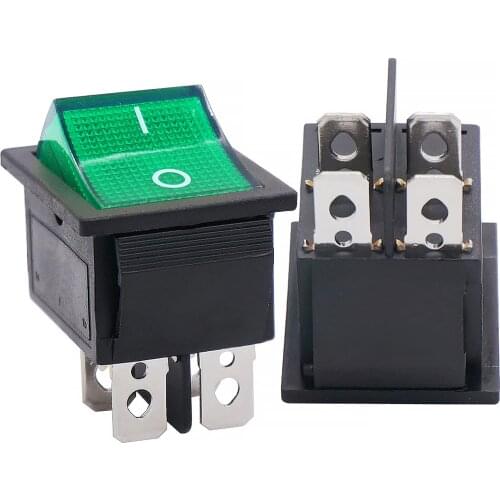 16A 30A Rocker Switch AC125V~250V DPST 4 Pins 2 Position On/Off Green LED Light Illuminated
