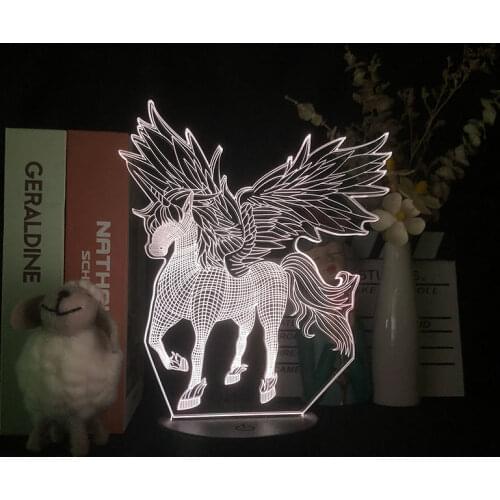3D Lamp The Mythical Western Unicorn Pegasus For Home Bedroom Kids Gift Cute Room Decor Night Light Birthday Holiday Lighting