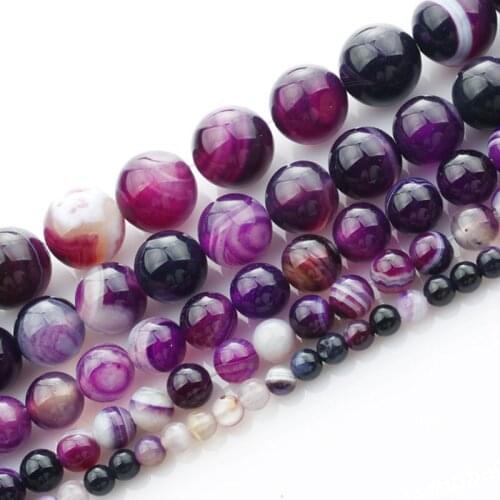 4-14mm Natural Round Purple Banded Agates Stripe Onyx beads For Jewelry Making Beads Bracelets 15'' Needlework DIY Beads Trinket