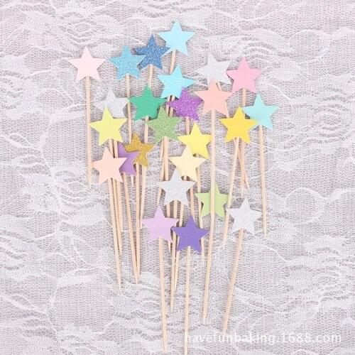 5 pieces / set of simple and cute shiny stars cake topper DIY cake party supplies birthday wedding party decoration supplies