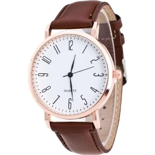 60% Dropshipping!!Unisex Round Dial Faux Leather Band Numbers Analog Quartz Wrist Watch