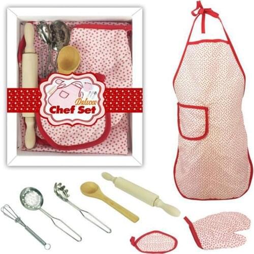 8Pcs Kid Apron Mitt Rolling Pin Spoon Whisk Simulation Kitchen Dining Ware Pretend Play Kitchen Baking Tool Toy