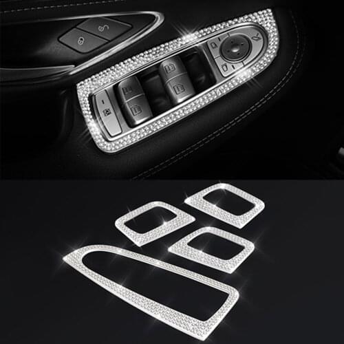 Diamond Alloy Interior Car Styling Door Armrest panel Cover Stickers Trim For Benz C Class W205 GLC X253 Glass Lifting Buttons