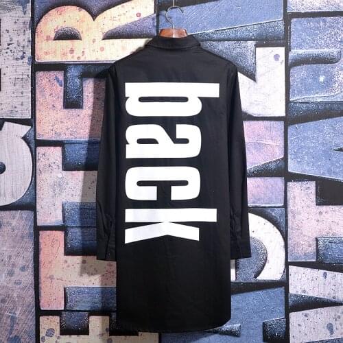 Camisas Slim Fit 2018 Men High Street Letter Printing Cotton Long Shirt Oversize Fashion Korean Men Long Sleeve Casual Shirts