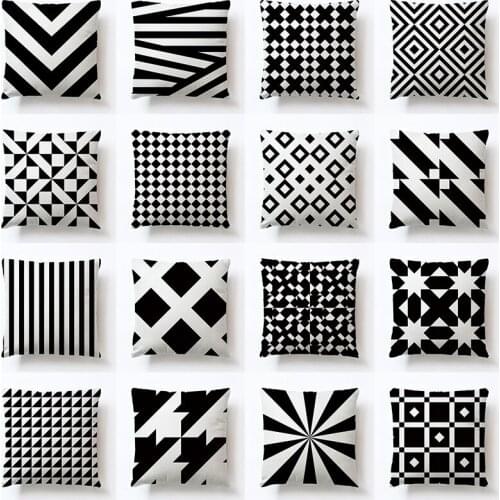 RUBYLOVE Black And White Geometric Lattice Flax Pillow Cover Sofa Living Room Simple Modern Car Backrest Cushion