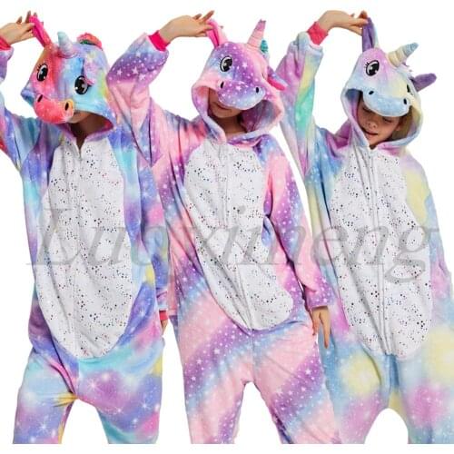 Childrens Warm Cartoon One-Piece Night Suit Boys Girls Jumpsuit Sleepwear Teenage Christmas Pajamas For 3-20T Unicorn Pyjamas