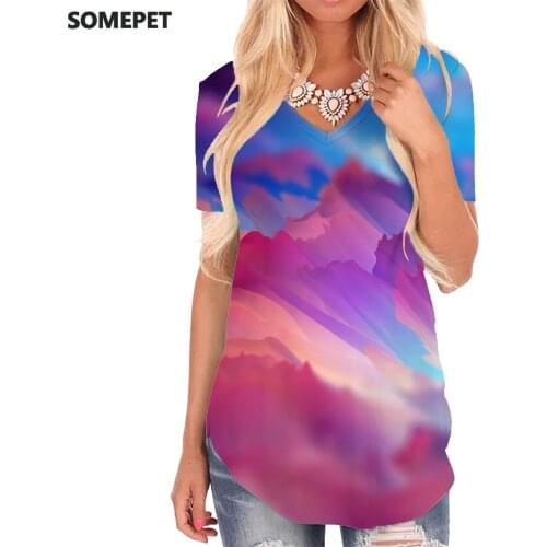 SOMEPET Colorful T Shirt Women Abstract V-neck Tshirt Novel T-shirts 3d Psychedelic Funny T shirts Womens Clothing Hip hop