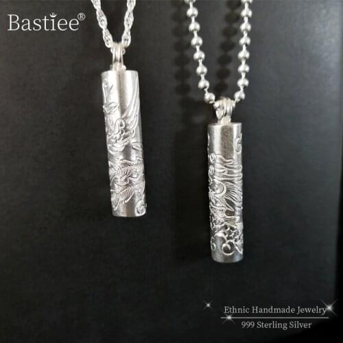 Dragon Phoenix 9999 Sterling Silver Luxury Jewelry Sets Couple Women Pendant Necklace Set Men Miao Handmade Valentines Day Gift