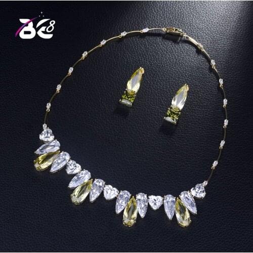 Be 8 New Fashion Luxury Geometric Shape Crystal CZ Stone Around Necklace Earring Set Women 2pcs Jewelry Set Wedding Dress S376