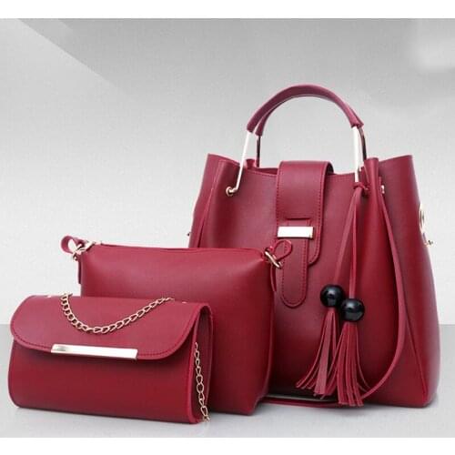 3Pcs Women Handbags Set Leather Shoulder Bags Large Capacity Casual Tote Bag Female Tassel Bucket Purses And Handbags