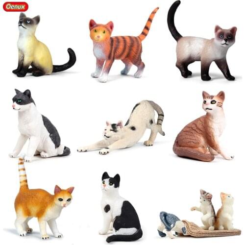Oenux Simulation Poultry Small Size Cute Cat Animals Figurines Miniature Kitten Action Figures PVC Education Toy For Kid Gift