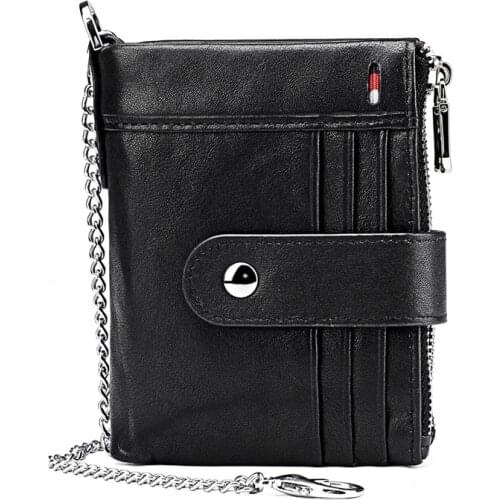 100% Genuine Leather Men Wallet Coin Pocket Purse Small Card Holder Chain PORTFOLIO Portomonee Gift Walet For Women Dropship