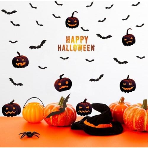 Halloween Wall Sticker Pumpkin Bat Self-Adhesive Pvc Graffiti Decoration Sticker Halloween Decoration Horror House Home decor