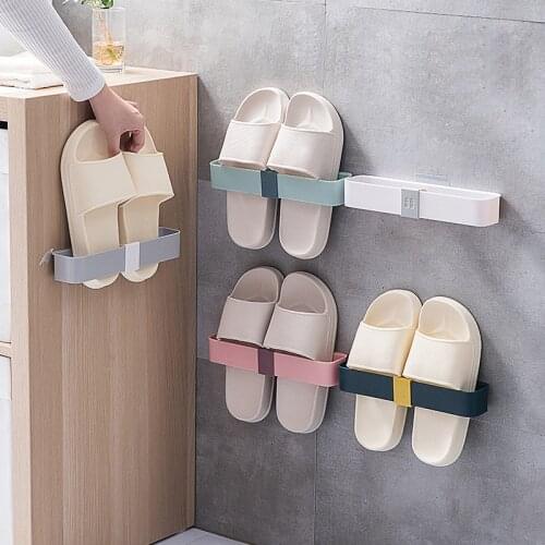Wall-Mounted Non-Porous Shoe Rack Bathroom Slippers Storage Rack Portable Simple Bathroom Storage Organizer WC Accessories