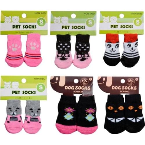 4Pcs Pet Dog Socks Antiskid for Dog Socks Teddy Love Pet Knits Socks Anti Slip Skid Bottom Home Shoes for Cats Socs Cat Perros