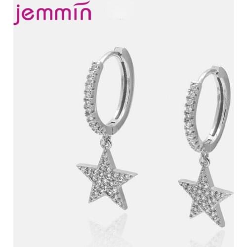 Luxury New 2021 Drop Earrings 925 Sterling Silver Crystal Zircon Star Charm Huggie Pendientes for Women Female Brincos