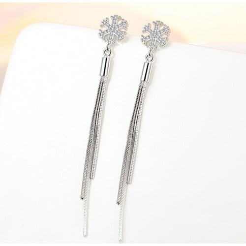 New Arrival Women Silver 925 Drop Earrings Jewelry Princess Fashion Zircon Snowflake Long Earring Lady Ear Accessories Female