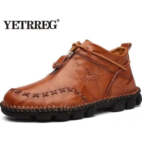 New Autumn Winter Leather Men Boots High help Winter Mens Ankle Boot Comfortable Motorcycle Boots Mens shoes Plus Size 38-48