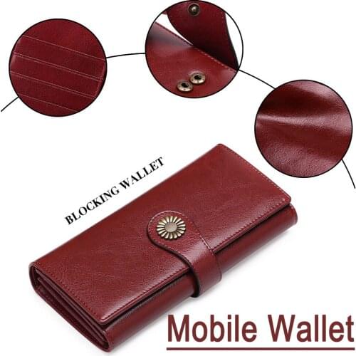 New Oil Wax Cowhide Large Capacity Leather Wallet Long Women Mobile Cell Phone Case Genuine Leather Luxury Bag For Smart Phone