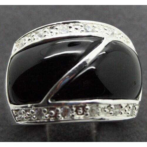 Wholesale price 16new ^^^^ Unique 24X16mm Black stone 925 Sterling Silver Ring Size 7/8/9/10