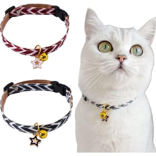 Cat Collar Breakaway with Bell Star Charm Studded Blue Stripes Safety Adjustable Kitten Collars for Small Dogs with Pendant