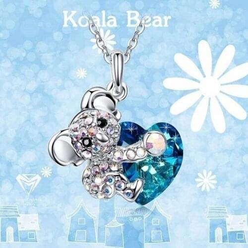 Multicolor Crystal Koala Necklace Fashion Full Rhinestone Luxury Love Silver Pendant Women Men Accessories Men Jewelry Gift
