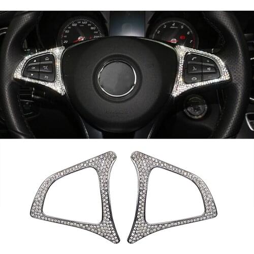 For Mercedes Benz C Class W205 2015-2018 Steering Wheel Button Switch Refit Artificial Crystal Diamond Decal Trim