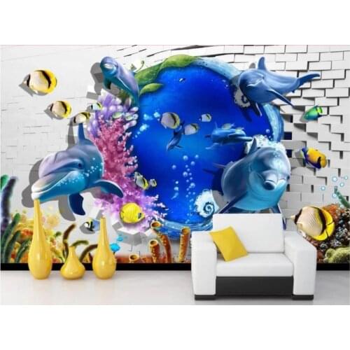 Custom photo wallpaper 3d wall murals wallpaper Mediterranean 3D Sea World Dolphin Breaking Wall Background wall papers decor