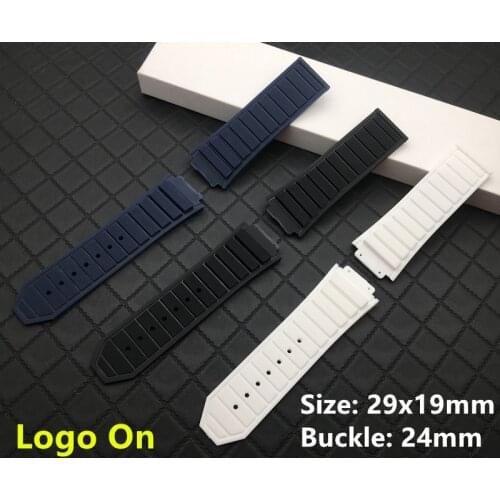 Top brand Black Blue White 29*19mm nature Silicone rubber watchband watch band for Hublot strap for king power series logo Tools
