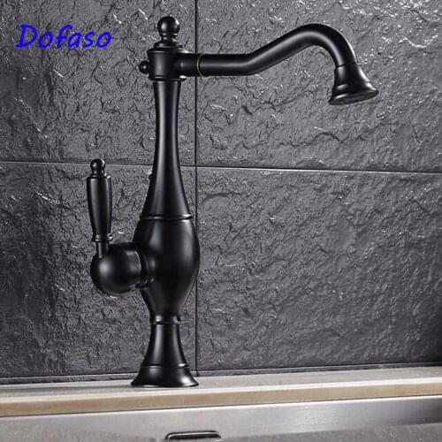 Dofaso luxury Antique Kitchen Faucet Retro Oil Rubbed Black Finish Singe Handle cold and hot water Bathroom basin faucet