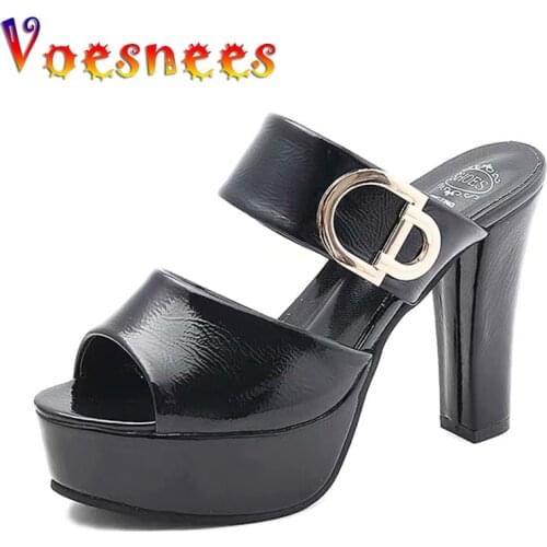 Fish Mouth Metal Decoration Sandals Summer Waterproof Word Slippers Peep Toe Nightclub Women Shoes New Platform Sexy Party Shoes