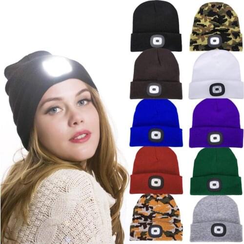 Unisex Autumn Winter LED Lighted Cap Warm Beanies Outdoor Fishing Running Beanie Hat Flash Men Women Camping Climbing Caps #ED