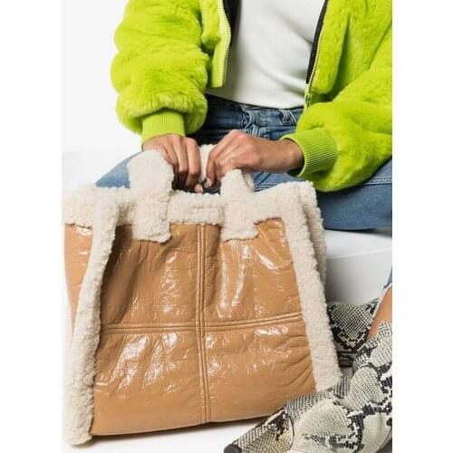 Fashion Lambswool Pu Patchwork Large Totes Designer Women Handbags Luxury Leather Shoulder Bag Big Capacity Buckets Purse Winter