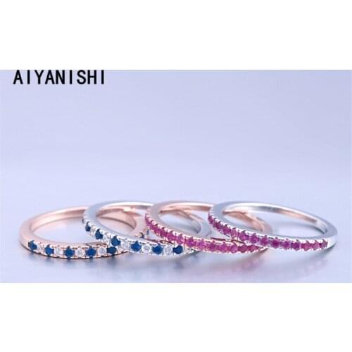 AIYANISHI 925 Sterling Silver Wedding Rings Row Drill Bands Finger Rings for Women Silver Engagement Band Rings Jewelry Gifts