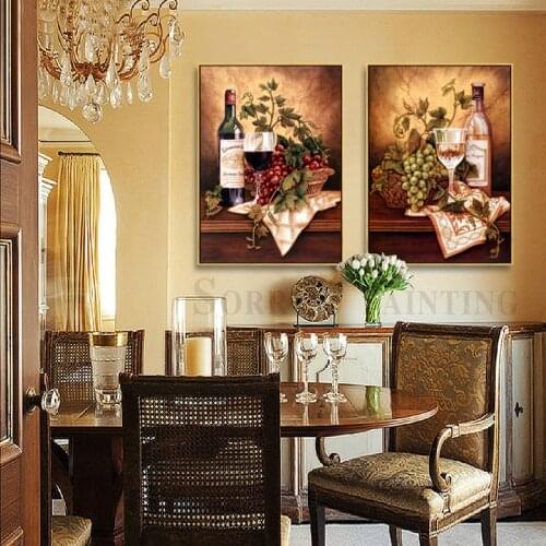 Retro Champagne Grape Wine Canvas Painting Restaurant Bar Wall Art Posters Prints Pictures For Dining Room Home Kitchen Decor