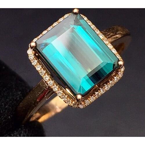 Fine Jewelry Real Pure 18 K Gold AU750 100% Natural Green Tourmaline Gemstone 2.35ct Female Rings Brazil Origin for Womens Gift